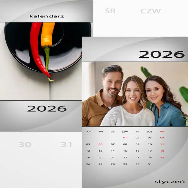 Szablon kalendarza ściennego 2026 12 stron
