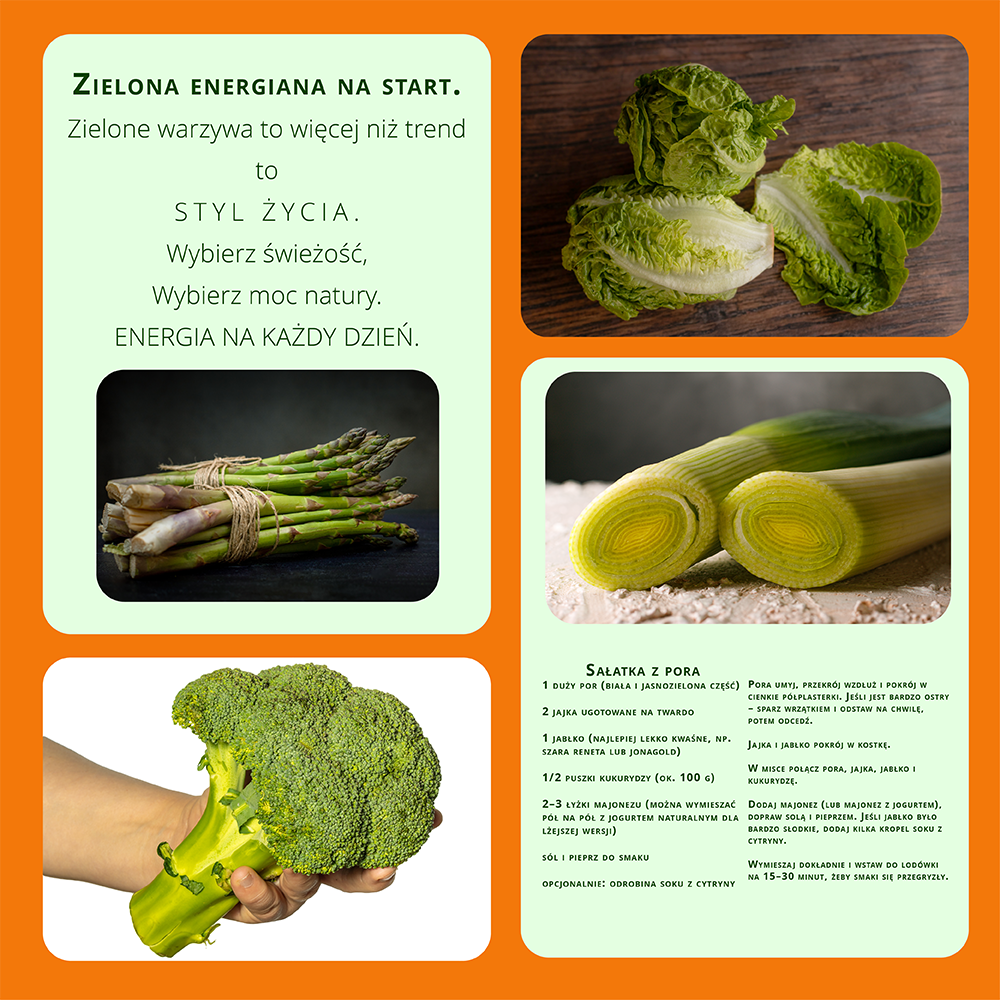 wpis na socjal media dotyczący zielonych warzyw