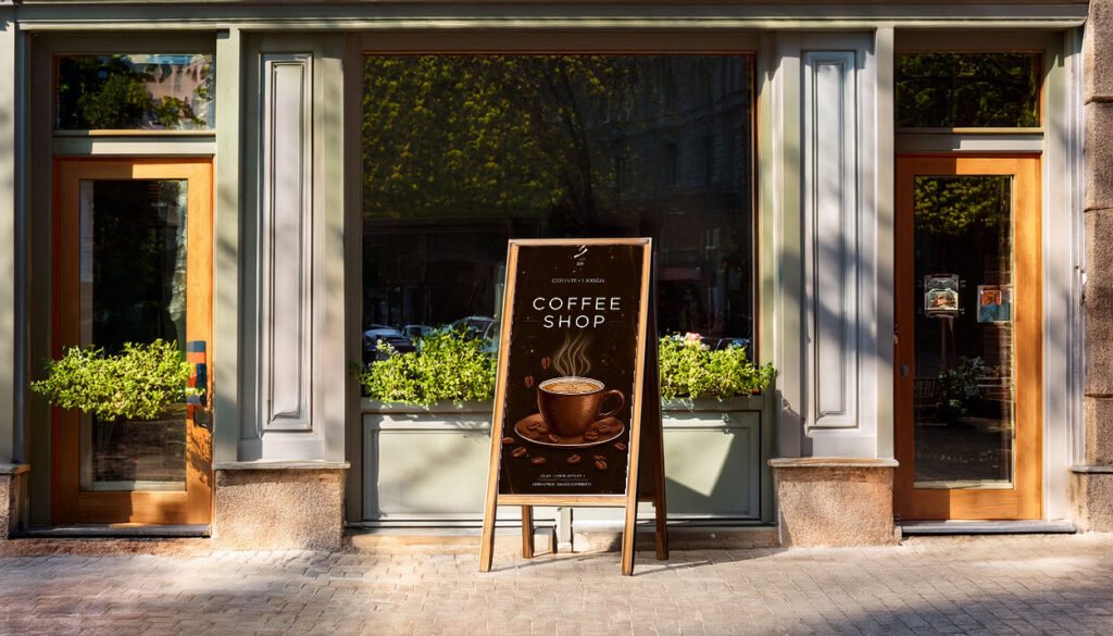 wizualizacja reklamy przed kawiarnią