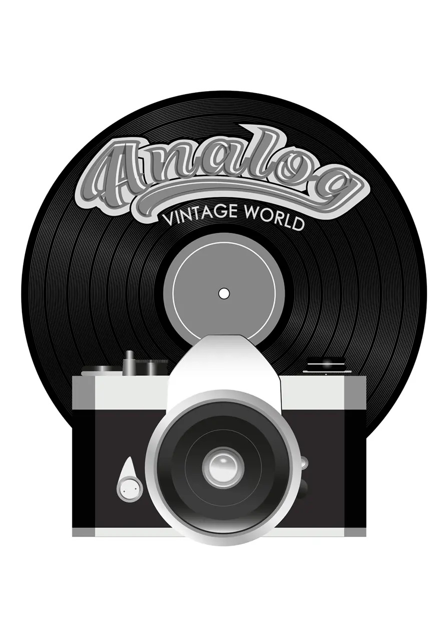 Kompozycja łącząca analogowe fotografie z muzyką. Ciepła i nostalgiczna dekoracja vintage idealna do przestrzeni kreatywnych