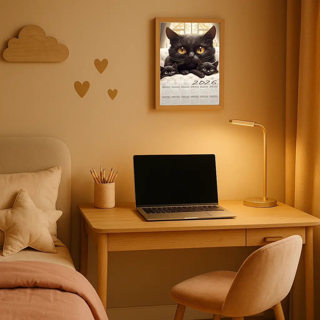 Projekt kalendarza jedna strona 12 miesięcy wizualizacja pokój dziecięcy