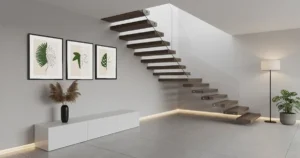 Zestaw 3 minimalistycznych plakatów botanicznych z motywem liści egzotycznych korytarz