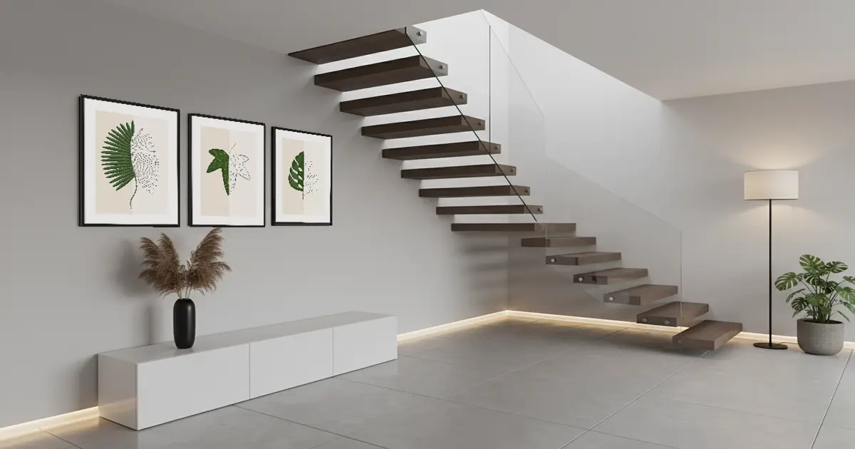 Zestaw 3 minimalistycznych plakatów botanicznych z motywem liści egzotycznych korytarz