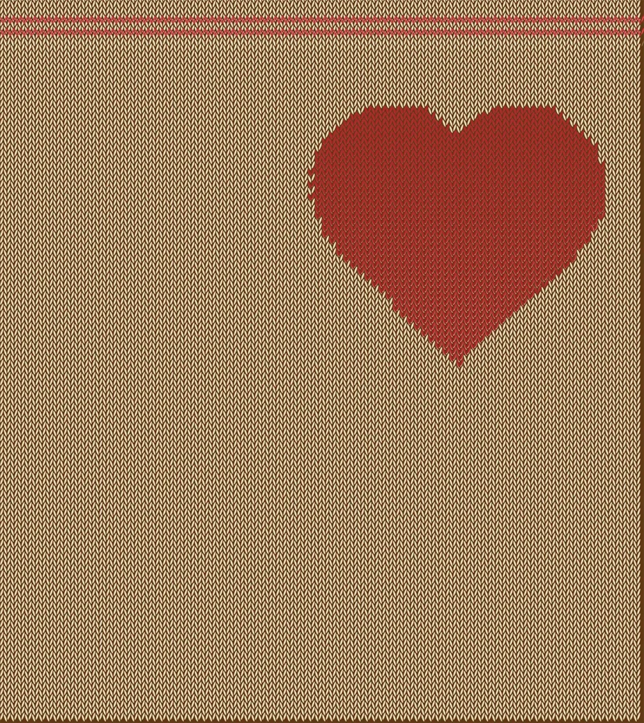 Czerwone serce na beżowej dzianinie, walentynkowe tło w stylu swetra