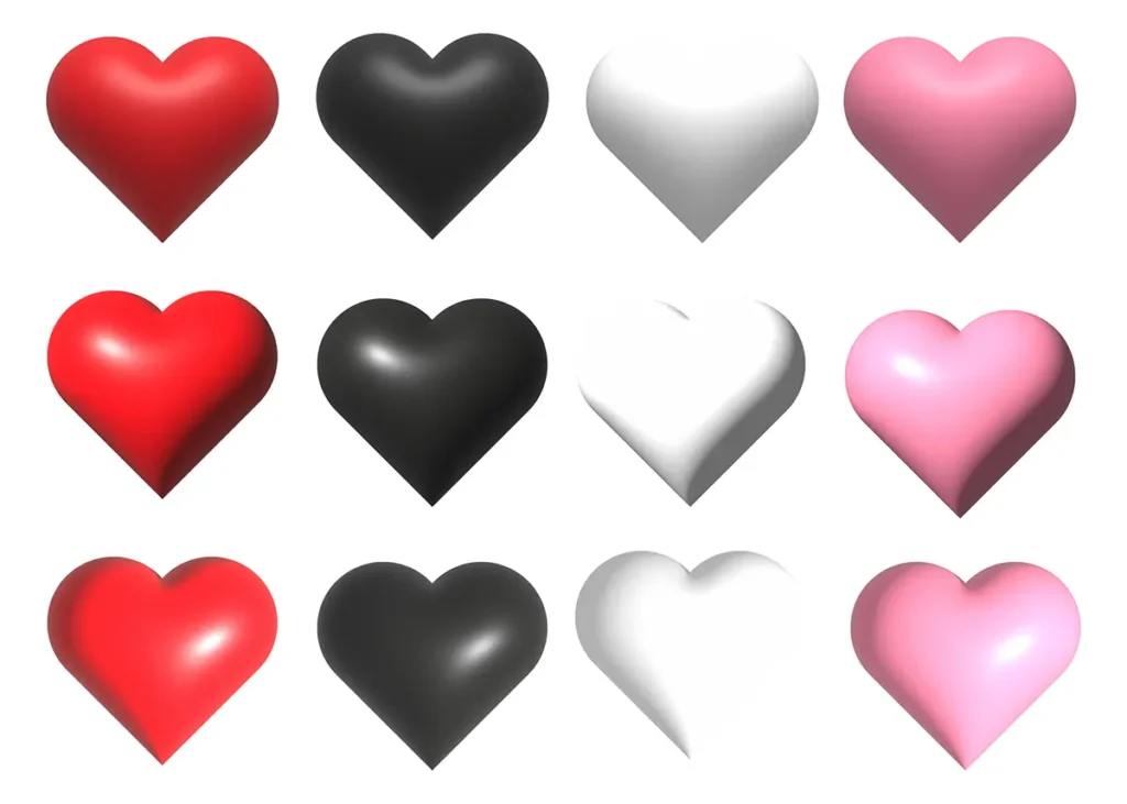 3D serca cztery kolory