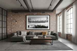 Wizualizacja - wydruk fotografii czarno białej salon