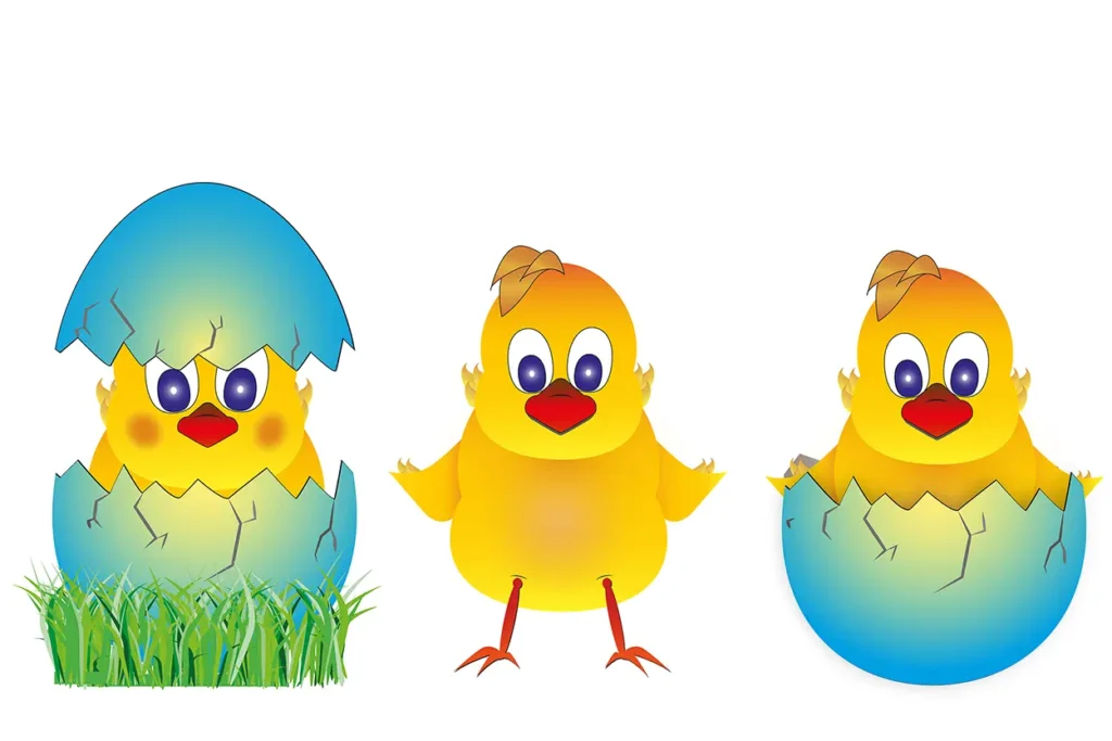 grafika przedstawiająca trzy wielkanocne kurczaki