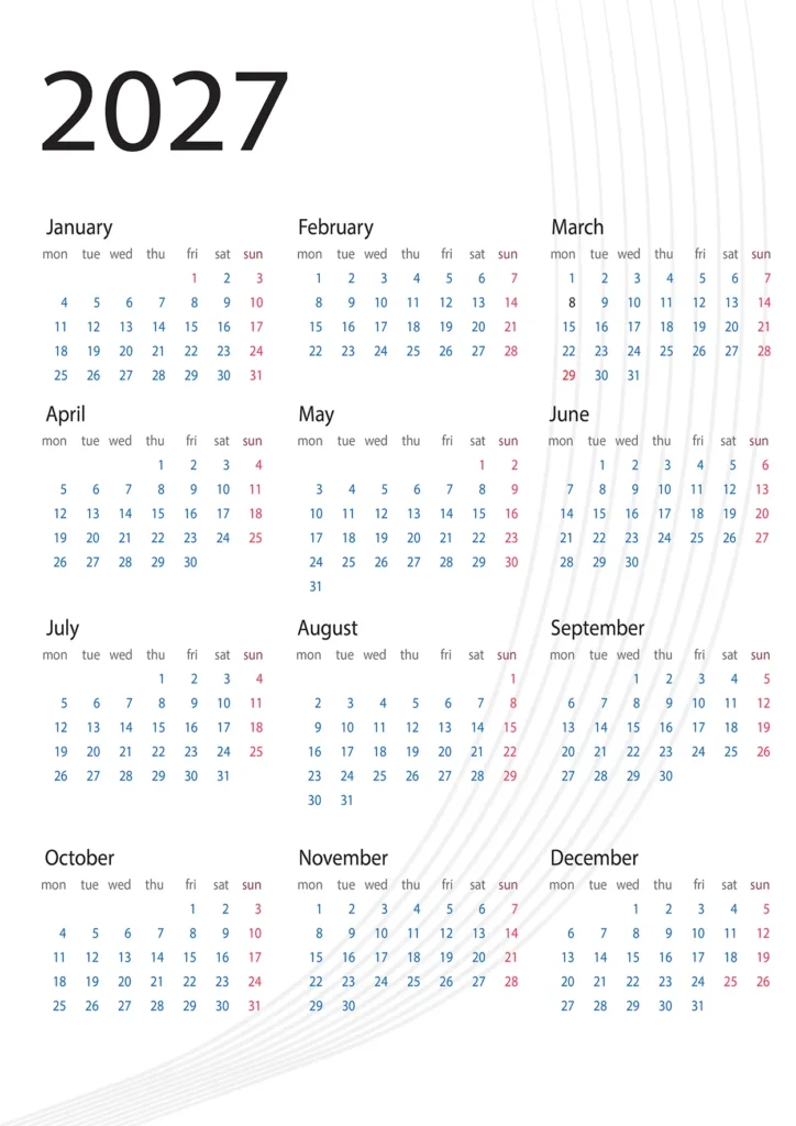 Kalendarz do druku 2027 pdf